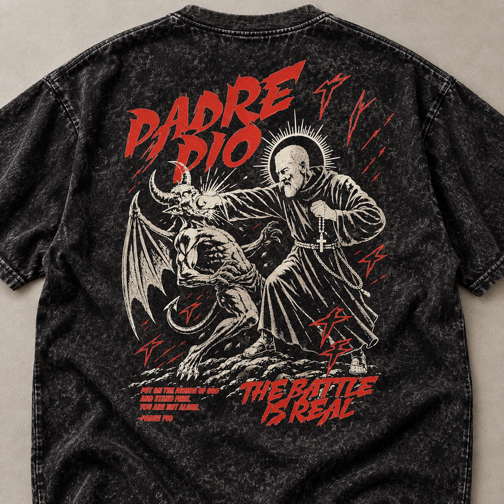 Padre Pio Acid-Wash T-Shirt — The Battle Is Real