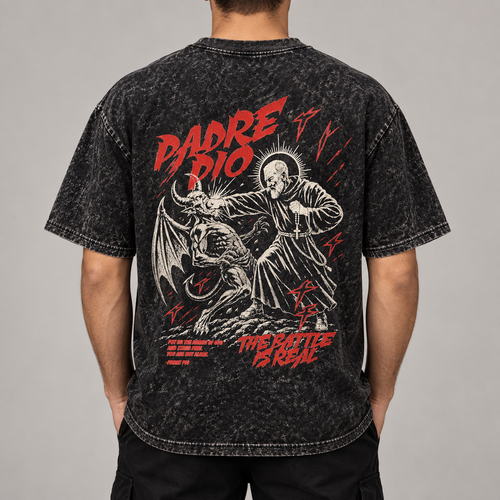 Padre Pio Acid-Wash T-Shirt — The Battle Is Real