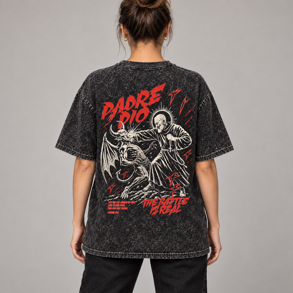 Padre Pio Acid-Wash T-Shirt — The Battle Is Real