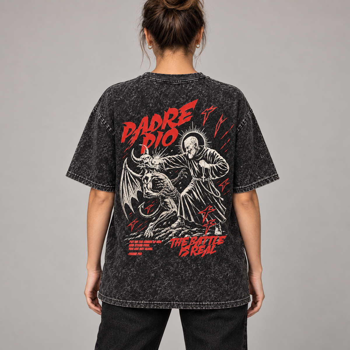 Padre Pio Acid-Wash T-Shirt — The Battle Is Real